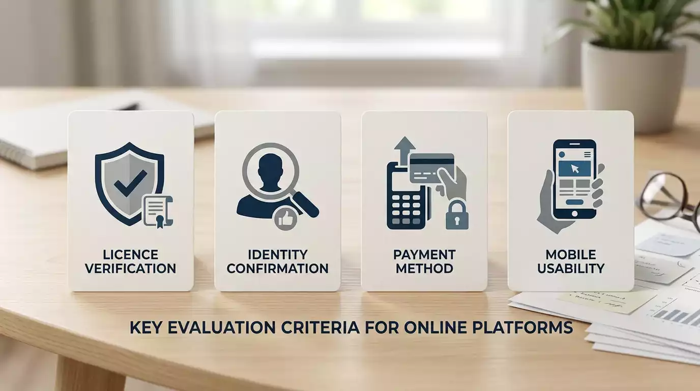 Neutral comparison card for UKGC account checks, verification, payments and mobile use